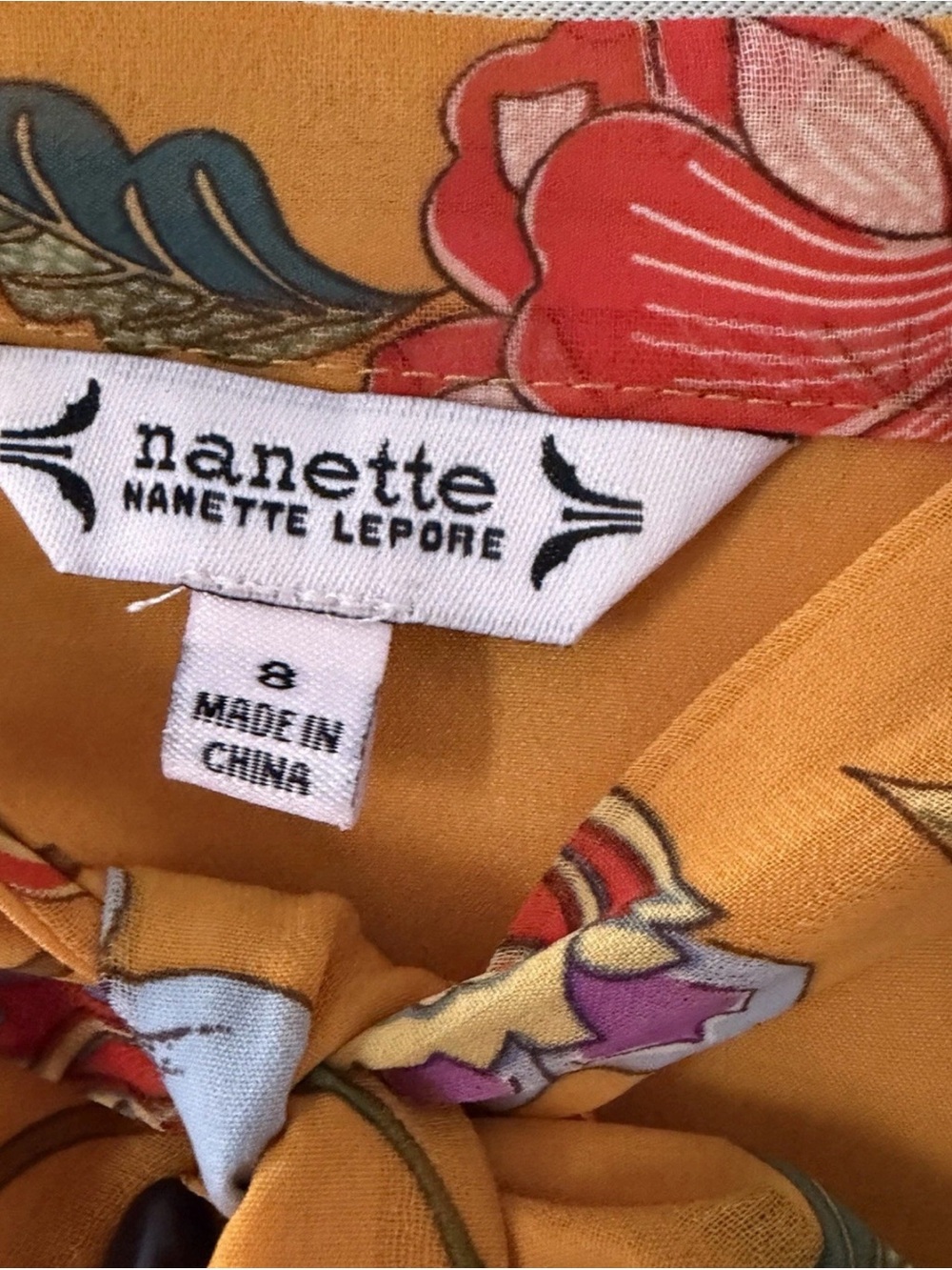 Nanette Lepore Mustard Floral Tie-Neck Dress - Picture 6 of 7